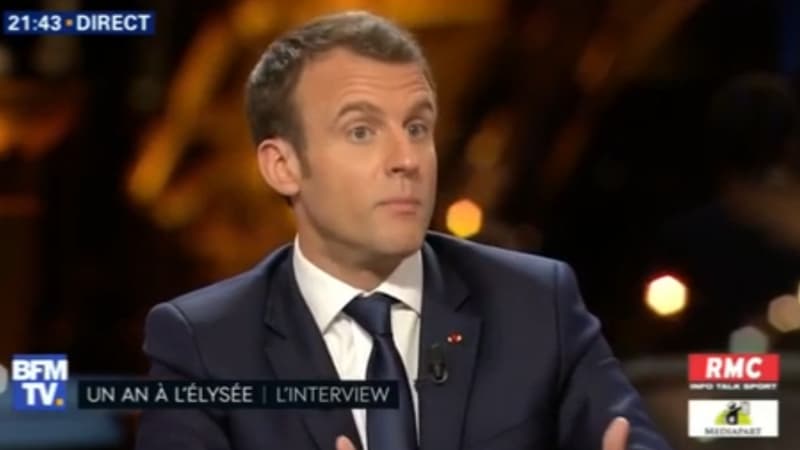 Emmanuel Macron lors de l'entretien long sur BFMTV, RMC et Mediapart
