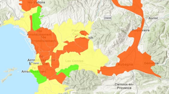 La carte de concentration des eaux usées en Covid-19 à Marseille le 20 juin 2022.