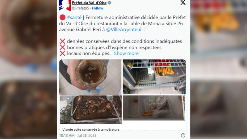 La préfecture du Val-d'Oise annonce la fermeture du restaurant "La Table de Mona"