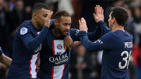 Kylian Mbappé, Neymar et Lionel Messi lors de la victoire parisienne face à Lille, le 19 février 2023.