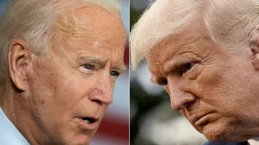 Le candidat démocrate à la Maison Blanche Joe Biden, à Tampa, en Floride, le 15 septembre 2020, et le président républicain Donald Trump, le 26 septembre 2020 devant la Maison Blanche