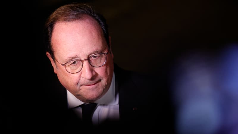L'ancien président de la République François Hollande à la sortie de l'Élysée après avoir rencontré Emmanuel Macron, le 6 mars 2024.