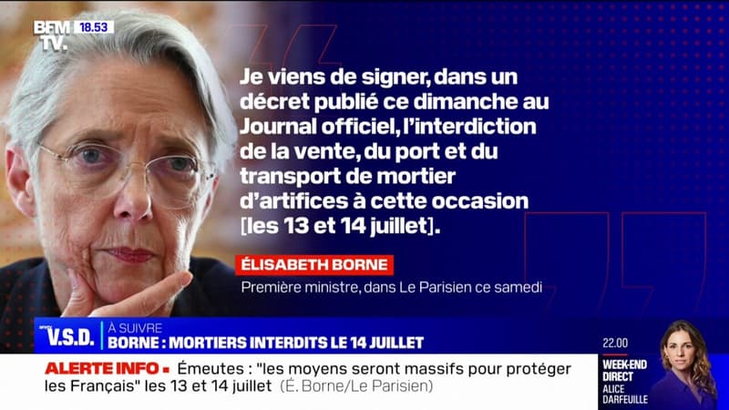 14-Juillet: Élisabeth Borne a signé un décret d'interdiction de la vente, du port et du transport de mortier d'artifices pour les particuliers