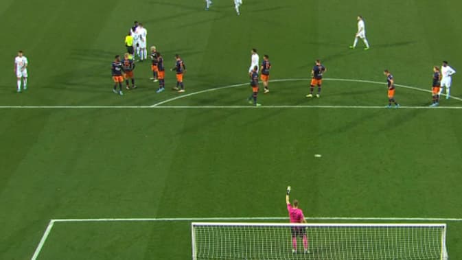 Le coup franc lillois face à Montpellier, le 12 février 2022