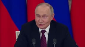 Vladimir Poutine lors d'une allocution le 11 mai  2025. 