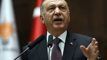 Le président turc Recep Tayyip Erdogan à une réunion de son groupe parlementaire à l'Assemblée, à Ankara, le 19 novembre 2019