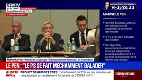 Marine Le Pen accuse les Républicains d'être "à front renversé" en "soutenant le gouvernement sans y participer"