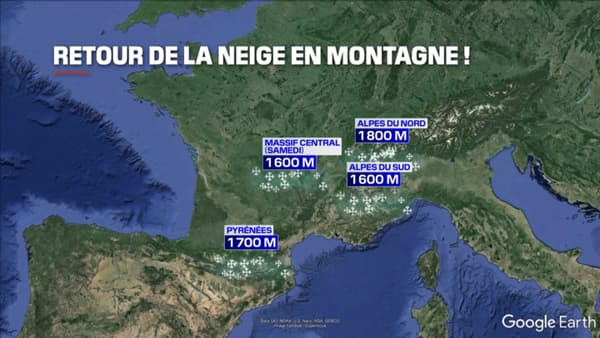 Les prévisions de neige en montagne pour le week-end du 10 février 2024.