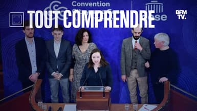 Les rapporteurs présentent le texte final de la Convention citoyenne sur la fin de vie, au Conseil économique, social et environnemental à Paris, le 2 avril 2023