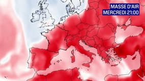 Carte des déplacements de masse d'air en Europe le 16 août 2023.