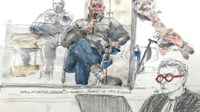 Croquis d'audience de Dominique Pélicot lors de son procès au tribunal d'Avignon, le 17 septembre 2024