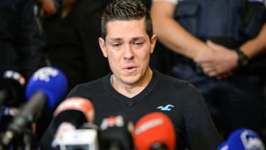 Jonathann Daval lors d’une conférence de presse à la mairie de Gray, le 2 novembre 2017