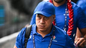 Mahonri Schwalger lors de la Coupe du monde 2023 comme entraîneur de la mêlée, le 26 août 2023