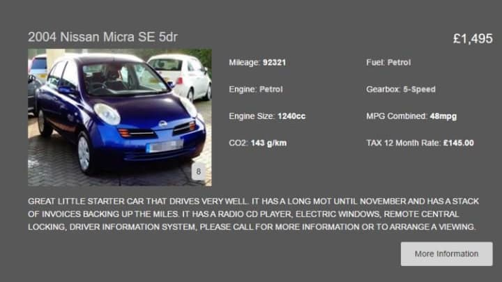 L'annonce de la Micra de 2004, achetée par David Cameron. L'annonce de la Micra de 2004, achetée par David Cameron.