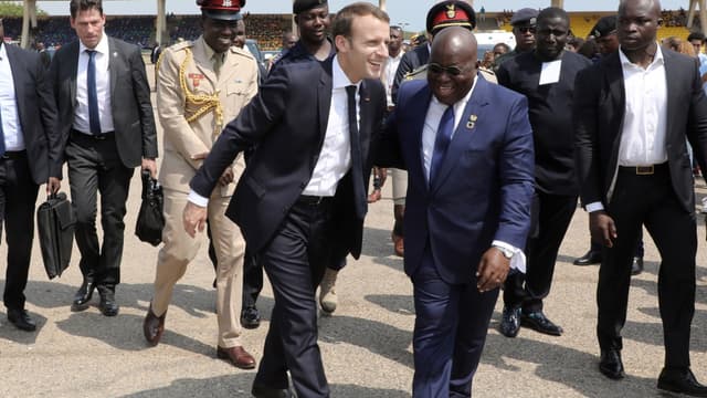 Le président ghanéen Nana Akufo-Addo avec Emmanuel Macron en visite à Accra en décembre. 