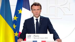 Emmanuel Macron lors de son allocution le 2 mars 2022
