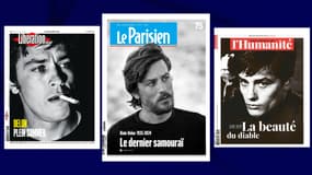 Les unes de Libération, du Parisien et de L'Humanité datées du lundi 19 août, au lendemain de la mort d'Alain Delon