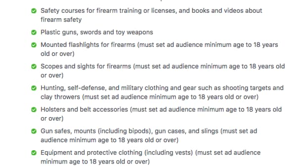 Politique Facebook pour la publicité de produits relatifs aux armes à feu Politique Facebook pour la publicité de produits relatifs aux armes à feu