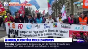 Grève du 23 mars: à Rouen, le cortège vise l'occupation des quatre ponts