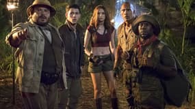 Dwayne Johnson, Jack Black, Karen Gillan, Kevin Hart et Nick Jonas dans "Jumanji: "Bienvenue dans la jungle"