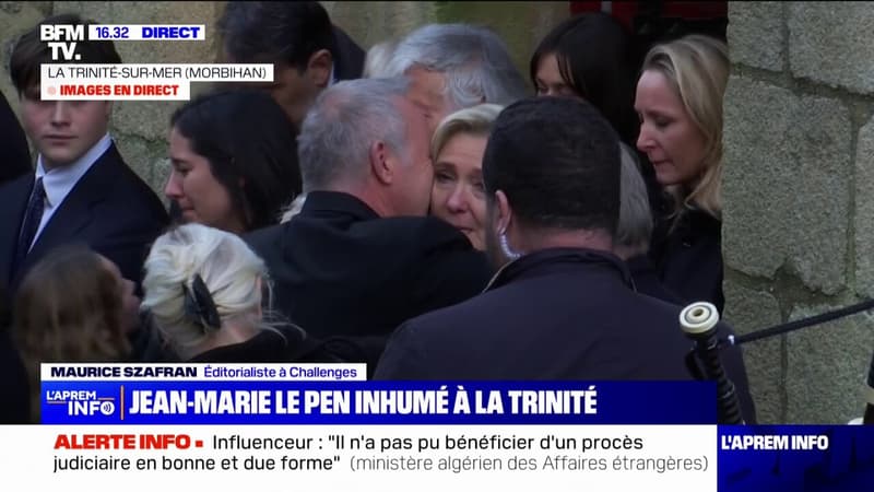 Obsèques de Jean-Marie Le Pen: l'émotion de Marine Le Pen et Marion Maréchal à la sortie du cercueil de l'église de La Trinité-sur-Mer