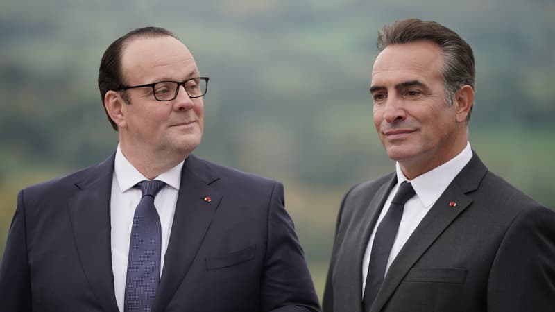 Grégory Gadebois (François Hollande) et Jean Dujardin (Nicolas Sarkozy) dans "Présidents" d'Anne Fontaine