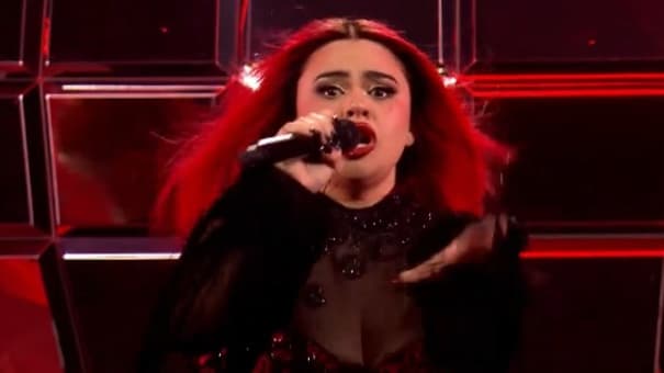 Miriana Conte, la candidate maltaise, sur la scène de l'Eurovision 2025