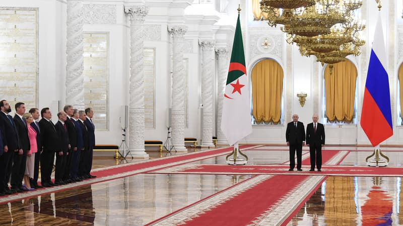Vladimir Poutine et Abdelmadjid Tebboune, président de l'Algérie, le 15 juin 2023 au Kremlin