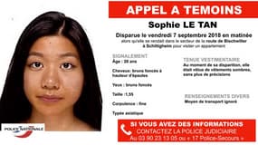 Sophie Le Tan a disparu depuis le vendredi 7 septembre au matin 
