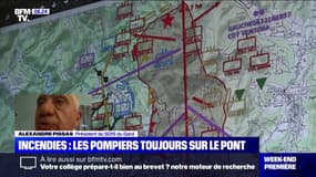 Incendies dans le Gard: "Dès qu'il y en a un qui commence à être fixé, il y en a un autre qui apparaît" (président du SDIS du Gard)