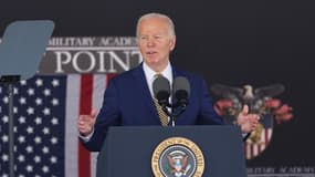 Joe Biden à l'académie militaire de West Point, au nord de New York, aux Etats-Unis, le 25 mai 2024