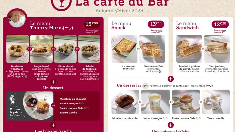 La carte 2023-2024 de Thierry Marx pour les TGV La carte 2023-2024 de Thierry Marx pour les TGV
