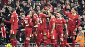 La joie des joueurs de Liverpool, face à Tottenham en demi-finale de la Coupe de la Ligue le 6 février 2025