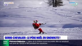 Serre-Chevalier: le Père Noël s'offre une descente en snowkite