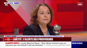 "Il n'est pas admissible que nous soyons, dans l'exercice de nos fonctions, menacés de mort" affirme Carole Zerbib (proviseure et syndicat SNDPDEN-UNSA)