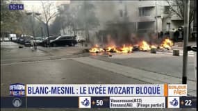 Blanc-Mesnil: le lycée Mozart bloqué, des poubelles incendiées