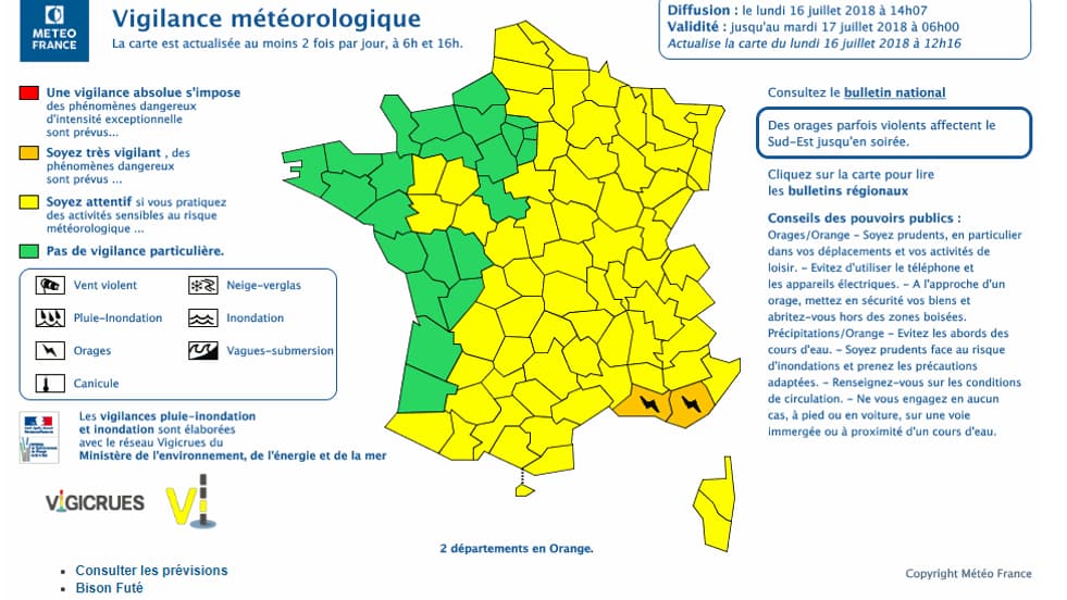 2 départements en vigilance orange aux orages.