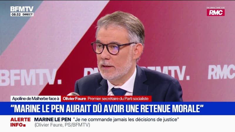 Candidature de Marine Le Pen: "Une forme de retenue morale aurait dû s'imposer à elle", estime Olivier Faure (PS)