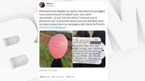 Une famille d'Hestrus (Pas-de-Calais) a retrouvé un message d'hommage d'une grand-mère accroché un ballon de baudruche mercredi 7 décembre