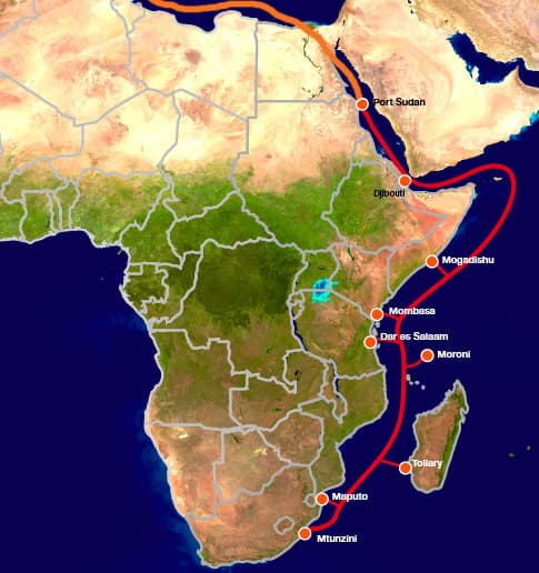 Le câble EASSy mesure près de 10 000 km. Le câble EASSy mesure près de 10 000 km.