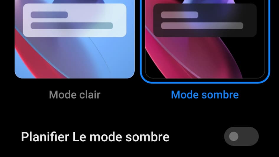Capture d'écran “Mode Sombre”