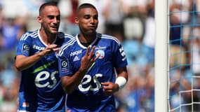 Alexander Djiku célèbre un but avec Strasbourg en Ligue 1, août 2022