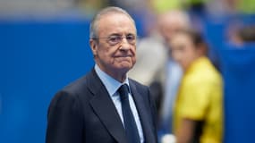Le président du Real Madrid Florentino Perez lors de la présentation de Kylian Mbappé le 16 juillet 2024