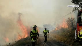 Les sapeurs-pompiers en lutte contre l'incendie des Pyrénées-Orientales, le 16 avril 2023