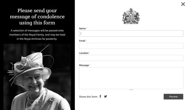 Le livre de condoléances proposé sur le site Web de la famille royale britannique