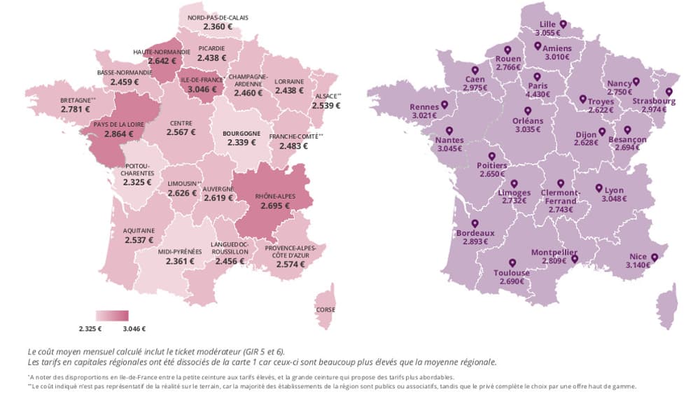 Infographie des coûts des EHPAD en France