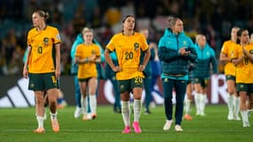 La déception de Sam Kerr après l'élimination de l'Australie par l'Angleterre (3-1) en demi-finale de la Coupe du monde féminine, le 16 août 2023
