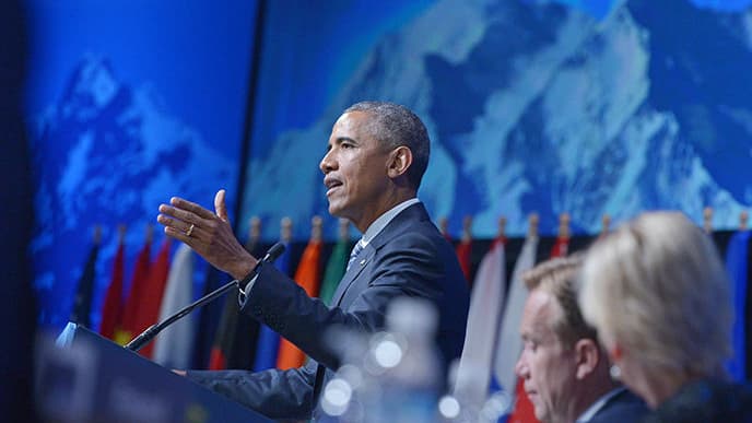 Barack Obama en Alaska, pour sensibiliser le public au réchauffement climatique.
