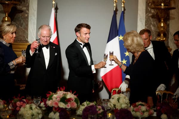 Un toast d'Emmanuel Macron lors du diner d'État avec Charles III le 20 septembre 2023