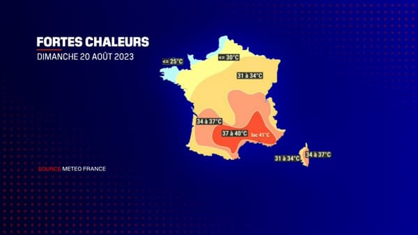 Les températures prévues en France le dimanche 20 août 2023